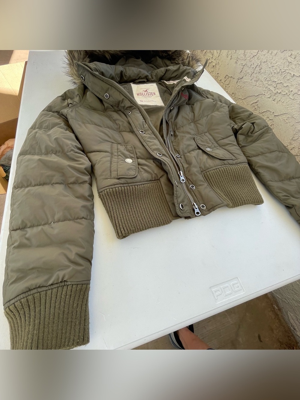 Y2K Hollister Puffer Jacket Medium Faux Fur Hoodie Down Feather Full Zip Vintage - Picture 2 of 9